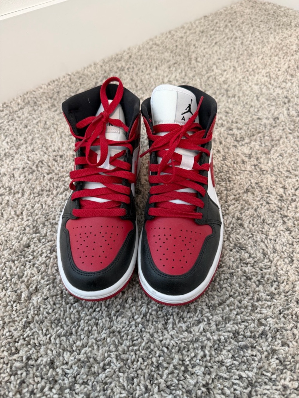 Jordan High-Top Sneakers in Red,‎ Black & White